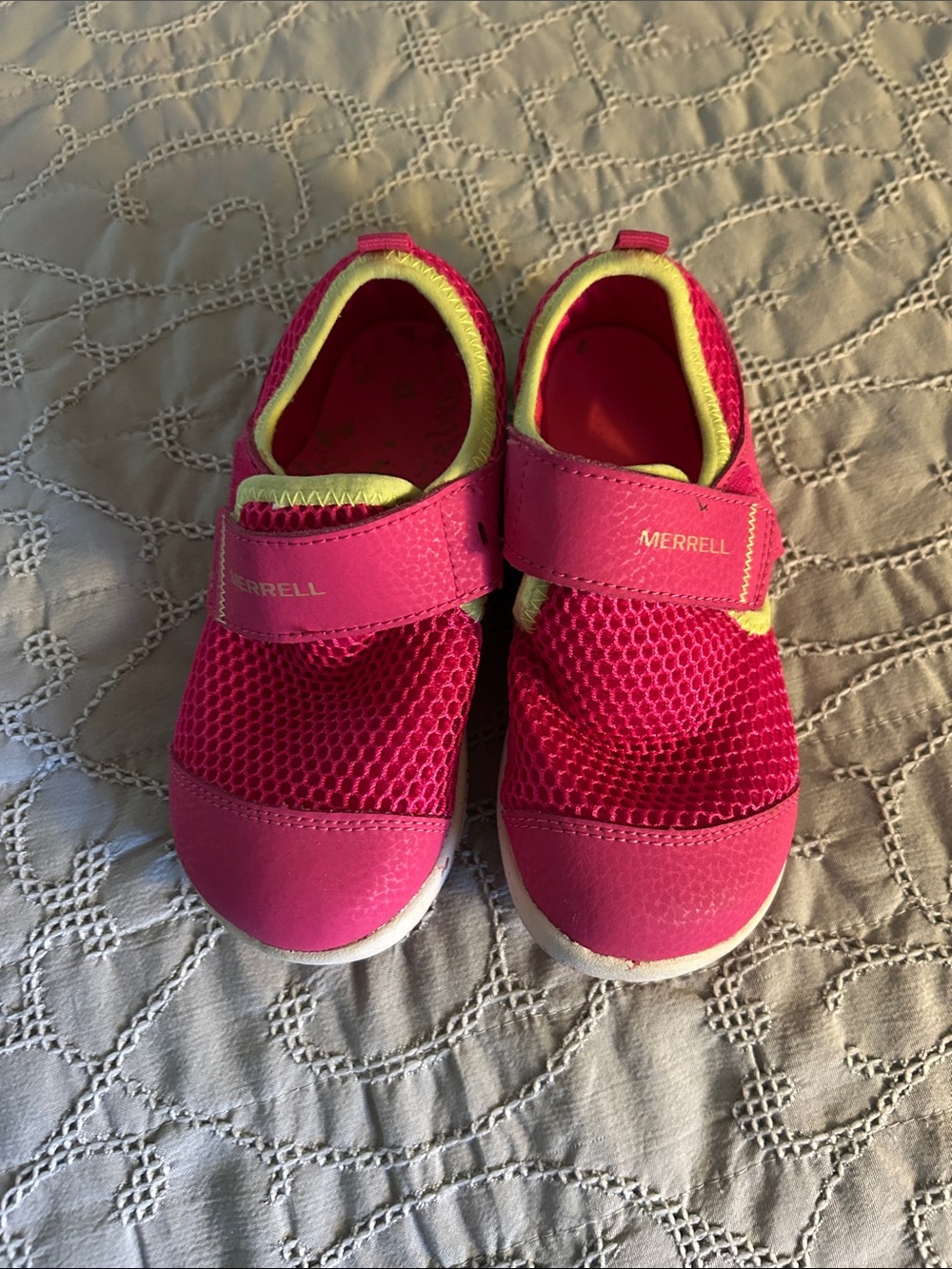 Merrell Kids Hot Pink and Yellow Slip-On Mesh Sneakers